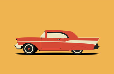 Illustration of a retro car in the style of the late 50s