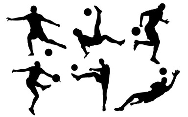 Soccer players pose silhouettes vector