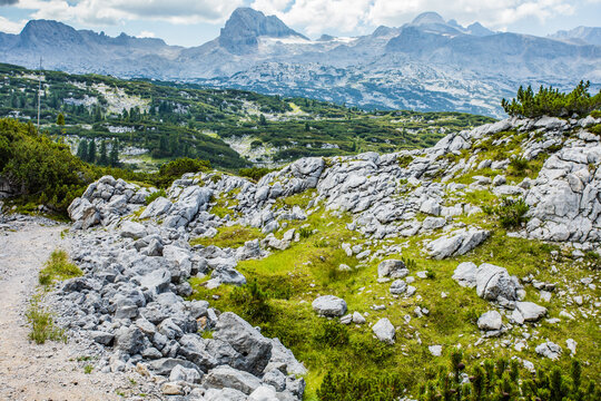 Wanderweg am Krippenstein mit Blick auf den Dachstein-Gletscher