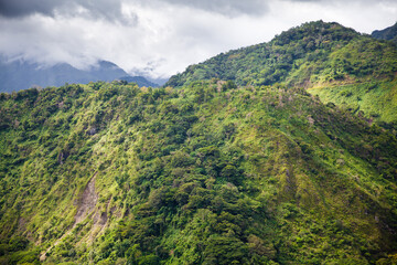 Fototapeta na wymiar Mountain landscape, nature of the Philippines. A tropical forest. Large forest mountain valley.