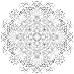 Colouring page, hand drawn, vector. Mandala 83, ethnic, swirl pattern, object isolated on white background.