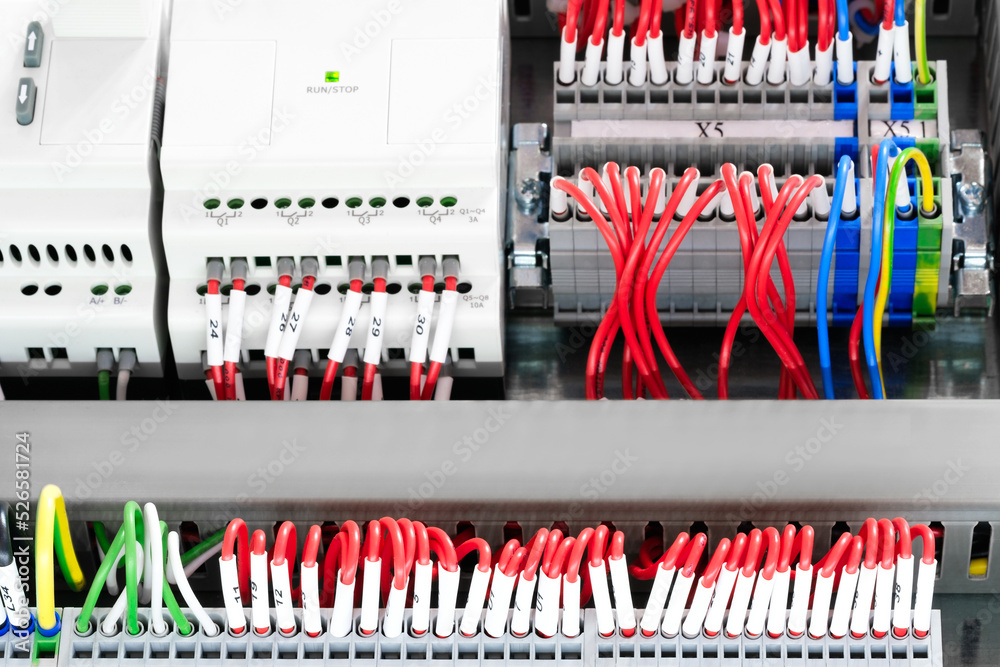 Poster new automated system of electric power supply and distribution. Electric boxes with high-voltage equipment. The scheme for supplying electric power through the main and reserve channels