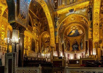 Palermo, Sicily - July 6, 2020: Interior of the Palatine Chapel of Palermo in Sicily, Italy