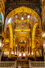 Palermo, Sicily - July 6, 2020: Interior of the Palatine Chapel of Palermo in Sicily, Italy - obrazy, fototapety, plakaty
