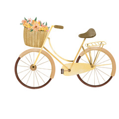 Fototapeta na wymiar Hand painted Watercolor vintage bicycle with basket of flowers suitable for invitation, card etc