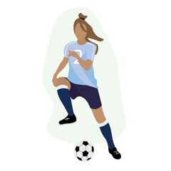 Woman playing soccer on white background