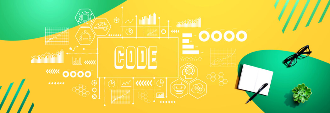 Code with a notebook and a pen