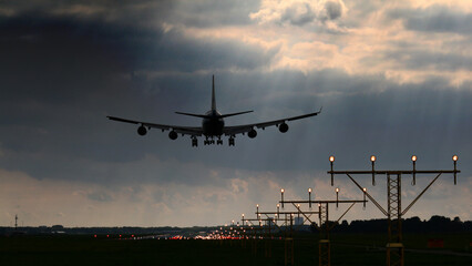 Landing airplane at Schiphol Airport