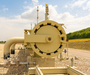 Gas pipeline piston launch chamber, frontal view of the locking mechanism