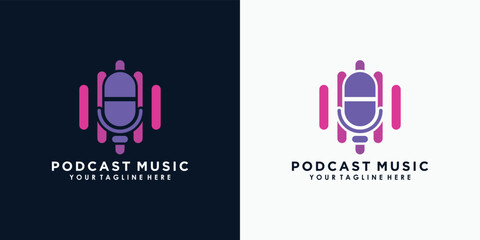 podcast logo design with creative concept premium vector