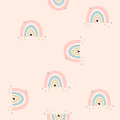 Seamless rainbow pattern. Cute design. Abstraction. For fabric, clothing, notebook cover, notepad. Wallpaper. Hand drawn vector.