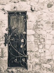Old metal decorative gate for home door. Vintage. Antique