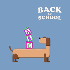 Cute Dog  Character with Alphabet Cubes  and message Back to School	