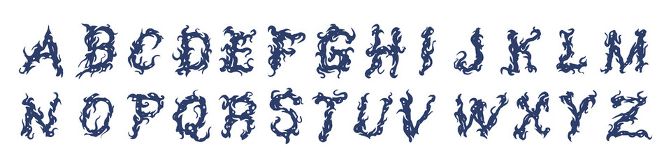 Alphabet in the Gothic graffiti style illustration isolated on white background. Vector EPS 10