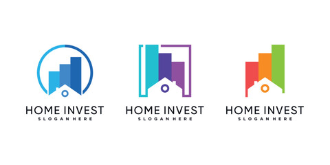 Set of home invest logo design bundle with statistic icon and creative concept Premium Vector