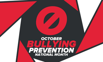 National Bullying Prevention Month in October. Stop bullying. Annual nationwide campaign to keep all youth safe from bullying. Orange color. Poster, card, banner, background. Vector illustration