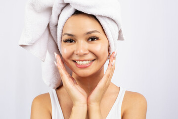 skincare skin care model towel white background face wash l'oreal lush smile clean washing