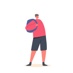 Student with Schoolbag Walk to School Isolated on White Background. Pupil Male Character Stand with Rucksack