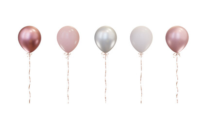 Helium balloons with gold ribbon. Pink air balloons