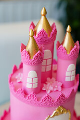 the pink cake in the form of a fairytale castle. 