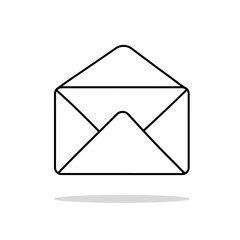 Outline Style Vector Envelope mail icon, isolated on white background. Mail,envelope,message flat icon. Long shadow. Vector illustration EPS10. Mailbox e-mail business concept. Mail Message Icon.