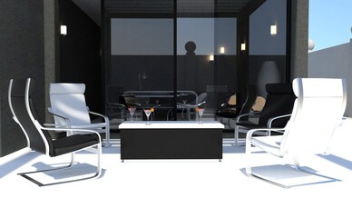 Table with Cocktails and Chairs in Sunlight