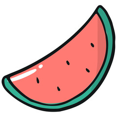 hand drawn slice of a watermelon in cartoon, doodle style. PNG sticker, clipart, decor element.