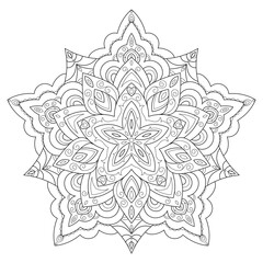 Zentangle inspired mandala zen doodle illustration with tribal boho chic ornaments. Oriental ornamental illustration.