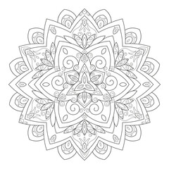 Zentangle inspired mandala zen doodle illustration with tribal boho chic ornaments. Oriental ornamental illustration.