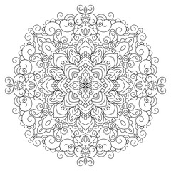 Zentangle inspired mandala zen doodle illustration with tribal boho chic ornaments. Oriental ornamental illustration.