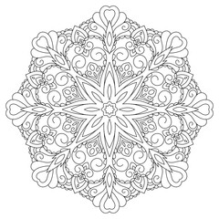 Zentangle inspired mandala zen doodle illustration with tribal boho chic ornaments. Oriental ornamental illustration.