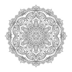 Zentangle inspired mandala zen doodle illustration with tribal boho chic ornaments. Oriental ornamental illustration.
