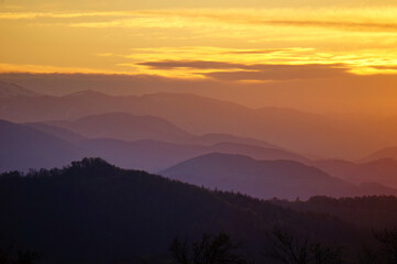Fototapeta na wymiar Beautiful view of mountains in Králiky, Slovakia, at colorful sunrise