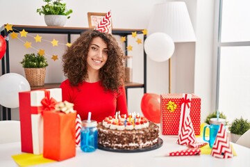 Young hispanic woman smiling confident celebrating birthday at home