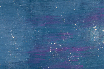 Abstract galaxy background painted by blue, magenta colors and white spots. brush stroke texture