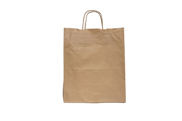 Kraft paper bag with handles isolated transparent png. Shopping packaging. 