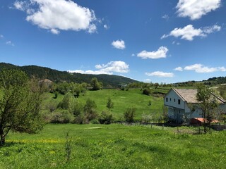 Village on the mountain green with trees and vegetation