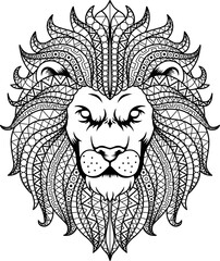 Obraz premium Vector Aztec Lion Head Line Art
