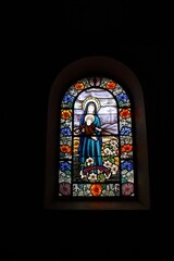 stained glass window in church in Locmaria , Belle Ile 