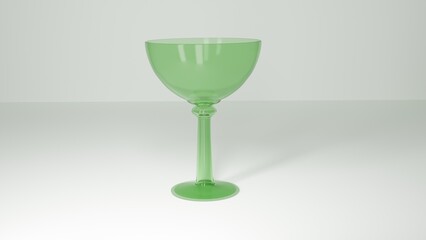 Empty transparent green glass goblet for dessert or drinks isolated on white background. 3D Render