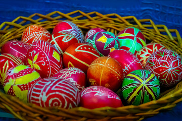 decorated Easter eggs in the nest