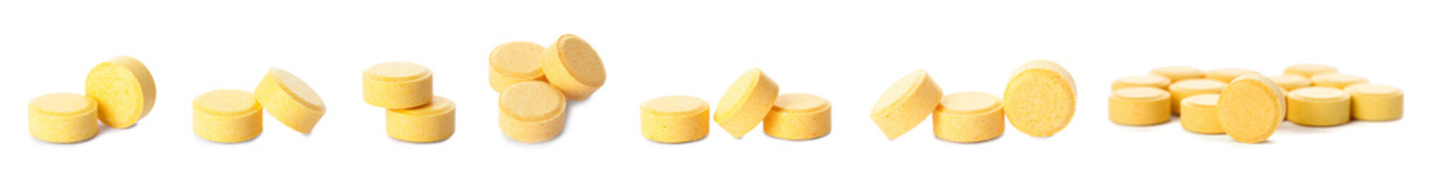 Set of folic acid pills isolated on white