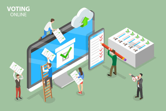 3D Isometric Flat Vector Conceptual Illustration of Voting Online, E-voting and Election Internet System