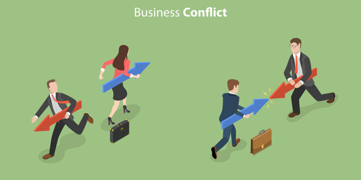 3D Isometric Flat Vector Conceptual Illustration Of Business Conflict, Rivalry And Business Competition