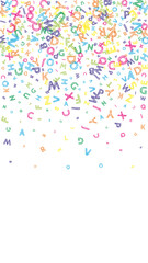 Falling letters of English language. Colorful messy sketch flying words of Latin alphabet. Foreign languages study concept. Actual back to school banner on white background.
