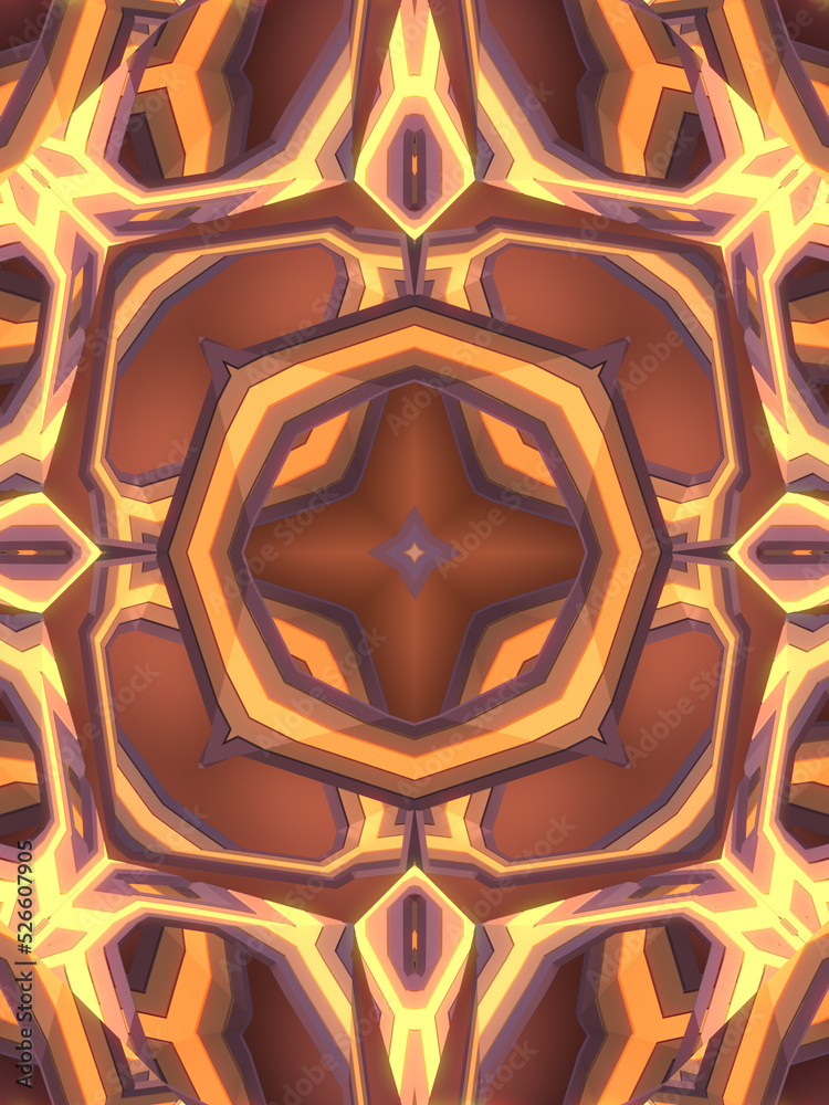 Poster Kaleidoscopic shape with trendy color gradient 3d rendering digital illustration. Abstract geometric background