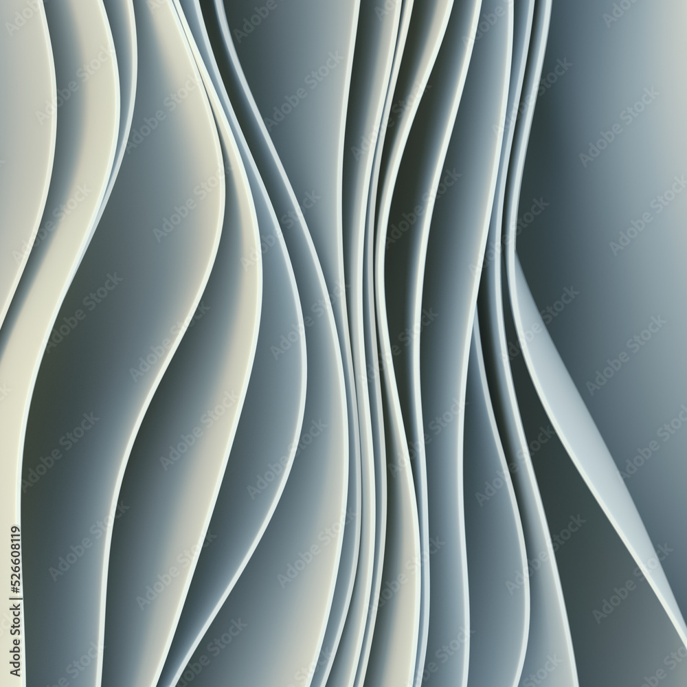 Poster Abstract vertical smooth white waves. 3d rendering design template. Digital illustration