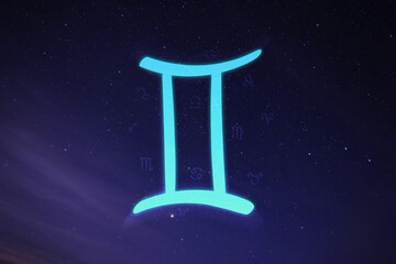 Gemini astrological sign in night sky with beautiful sky