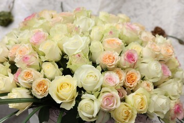 Bouquet of different beautiful roses, closeup view