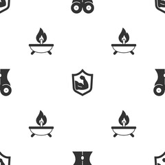 Set Women waist, Bodybuilder muscle and Aroma candle on seamless pattern. Vector